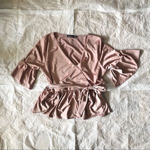 Satin Tie Front Top | boohoo | NWOT